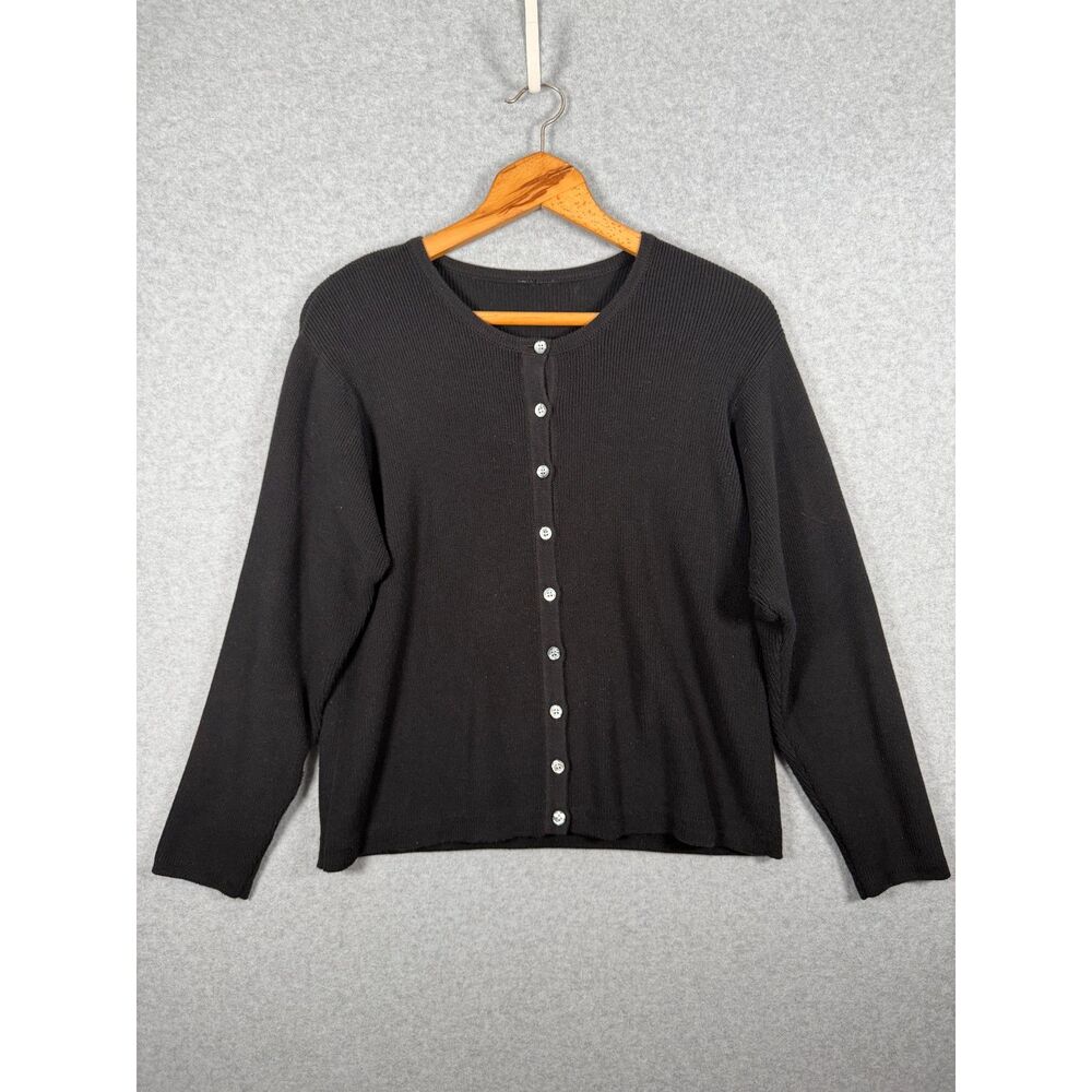 Women’s Medium Black Button Front Crew Neck Knit Cardigan Sweater 3821